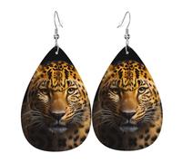 Pendientes de cuero con patrón de leopardo de ojos profundos. Pendientes impresos en forma de gota de agua, adecuados para escenas diarias, fiestas y citas