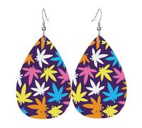 Pendientes de cuero con patrón de malas hierbas brillantes y coloridos para mujer, aretes de lágrima ligeros, regalos para mujeres y niñas