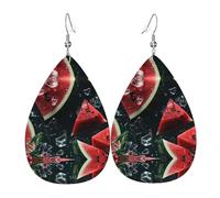 Pendientes de cuero con patrón de melón en el agua. Pendientes impresos en forma de gota de agua, adecuados para escenas diarias, fiestas y citas