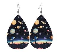 Pendientes de cuero con patrón de tierra de Saturno Júpiter | Pendientes impresos en forma de gota de agua, adecuados para escenas diarias, fiestas y citas