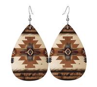 Pendientes de cuero con patrones nativos americanos. Elegante forma de lágrima, perfectos para mujeres y una gran opción decorativa para fiestas y vacaciones.