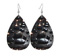 Pendientes de cuero con piedra de corazón misterioso negro. Elegante forma de lágrima, perfectos para mujeres y una gran opción decorativa para fiestas y vacaciones.