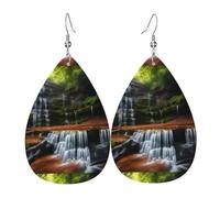 Pendientes de cuero con vista de cascada. Elegante forma de lágrima, perfectos para mujeres y una gran opción decorativa para fiestas y vacaciones.