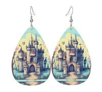 Pendientes de cuero de castillo de cuento de hadas, pendientes de estilo europeo y americano para mujeres jóvenes, regalos de cumpleaños o regalos del día de San Valentín