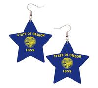 Pendientes de cuero de estrella de moda, perfectos para decoraciones de fiestas de vacaciones o regalos. Bandera del estado de Oregón blanca, One Size, Cloruro de polivinilo, cobre y plata, Sin piedra