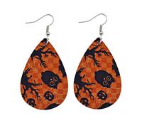 Pendientes de cuero de Halloween, pendientes de cuero con estampado de calabaza y búho naranja) Durabilidad y estética