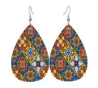 Pendientes de cuero de lágrima de moda, ligeros, reversibles, de piel sintética, con ganchos chapados en plata 925, joyería para mujeres y niñas, talla única, piel sintética, sin piedras preciosas