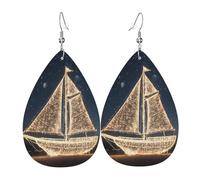 Pendientes de cuero de lágrima de moda, ligeros, reversibles, de piel sintética, con ganchos chapados en plata 925, joyería para mujeres y niñas, talla única, piel sintética, sin piedras preciosas