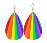 Pendientes de cuero de lágrima de moda, ligeros, reversibles, de piel sintética, con ganchos chapados en plata 925, joyería para mujeres y niñas, talla única, piel sintética, sin piedras preciosas