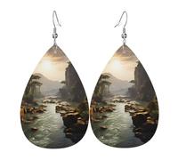Pendientes de cuero de montañas y ríos, accesorios para mujer, adecuados para el uso diario, viajes y viajes.