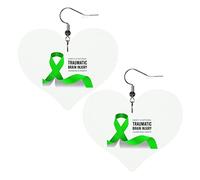 Pendientes de cuero del mes de concientización sobre lesiones cerebrales traumáticas para mujer, pendientes colgantes, colgante de corazón con gancho, regalos para niña adulta