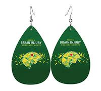 Pendientes de cuero del mes de concientización sobre lesiones cerebrales traumáticas para mujer, pendientes colgantes, colgante de gota con gancho, regalos para niña adulta