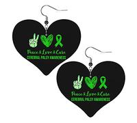 Pendientes de cuero del mes de la concientización sobre la parálisis cerebral para mujer, pendientes colgantes, colgante de corazón con gancho, regalos para niña adulta