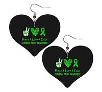 Pendientes de cuero del mes de la concientización sobre la parálisis cerebral para mujer, pendientes colgantes, colgante de corazón con gancho, regalos para niña adulta