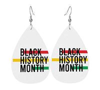 Pendientes de cuero del mes de la historia negra para mujeres y niñas Pendientes de cuero en forma de lágrima Pendientes colgantes simples