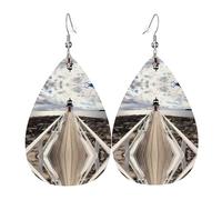 Pendientes de cuero en forma de lágrima con diseño de faro con hermoso diseño de nube, textura ligera de lujo, adecuados para el uso diario, aretes de fiesta y cita