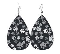 Pendientes de cuero estampados con huellas de patas en colores degradados del arcoíris, ganchos plateados, ligeros para fiestas y días festivos.