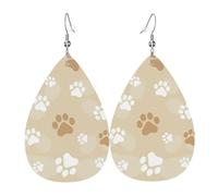Pendientes de cuero estampados con huellas de patas en colores degradados del arcoíris, ganchos plateados, ligeros para fiestas y días festivos.