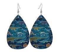 Pendientes de cuero estampados con huellas de patas en colores degradados del arcoíris, ganchos plateados, ligeros para fiestas y días festivos.