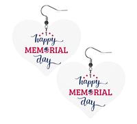 Pendientes de cuero Happy Memorial Day para mujer, pendientes colgantes, colgante de corazón con gancho, regalos para niña adulta
