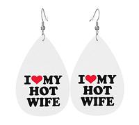 Pendientes de cuero I Love My Hot Wife para mujer, colgante de gota con gancho, regalos para niña adulta