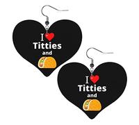 Pendientes de cuero I Love Titties And Tacos para mujer, pendientes colgantes, colgante de corazón con gancho, regalos para niña adulta