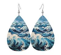 Pendientes de cuero impresos a doble cara estilo Ukiyo-e con forma de gotas de agua, creativos, ligeros y novedosos, colores brillantes y vivos.