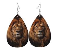 Pendientes de cuero impresos de doble cara de The Lion's Gaze con forma de gotas de agua, creativos, ligeros y novedosos, colores brillantes y vivos.