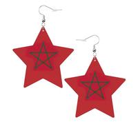 Pendientes de cuero ligeros con diseño de bandera de Marruecos para mujer, accesorios de boda, diario, cumpleaños, talla única, Cuero sintético