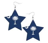 Pendientes de cuero ligeros con diseño de estrella de la bandera de Carolina del Sur, para mujer, accesorios de boda, diario, cumpleaños, talla única, Cuero sintético