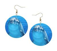 Pendientes de cuero modernos con diseño de delfín con una sonrisa para mujer, 1 par, ligeros, estampados, joyería de regalo para mujeres y niñas