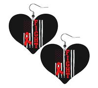 Pendientes de cuero para concienciación sobre el cáncer de sangre para mujer, pendientes colgantes, colgante de corazón con gancho, regalos para niña adulta