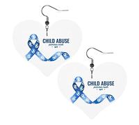 Pendientes de cuero para el mes de la concientización sobre el abuso infantil para mujeres, pendientes colgantes, colgante de corazón con gancho, regalos para niñas adultas