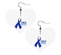 Pendientes de cuero para el mes de la concientización sobre el abuso infantil para mujeres, pendientes colgantes, colgante de corazón con gancho, regalos para niñas adultas