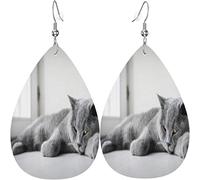 Pendientes de cuero para mujer Blue Viper Cute British Shorthair Cat Dangle Drop Earring para niñas