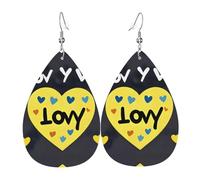 Pendientes de cuero para mujer, diseño con texto en inglés "Love you with all my heart", colgante simple en forma de lágrima, elegante regalo de