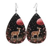 Pendientes de cuero para mujer, diseño de ciervo perdido en las flores, adecuados para uso diario, fiestas, citas y otras ocasiones