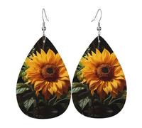 Pendientes de cuero para mujer, diseño de girasol amarillo sobre fondo marrón, adecuados para uso diario, fiestas, citas y otras ocasiones