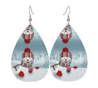 Pendientes de cuero para mujer, diseño de muñeco de nieve, diseño de lágrima, ligeros, para uso diario, fiesta y cita, talla única, Cuero