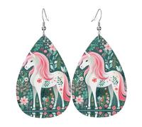 Pendientes de cuero para mujer, diseño de unicornio con pelo rosa, colgante simple en forma de lágrima, elegante regalo de vacaciones