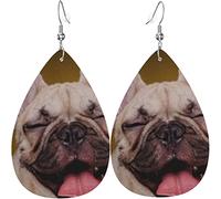 Pendientes de cuero para mujer Happy French Bulldog Puppy Dog Dangle Drop Earring para niñas