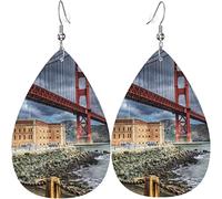 Pendientes de cuero para mujer Us Golden Gate Bridge Dangle Drop Earring para niñas
