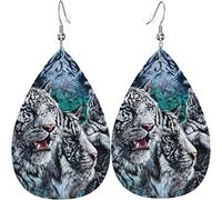 Pendientes de cuero para mujer White Tigers Blue Dangle Drop Earring para niñas