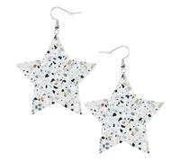 Pendientes de cuero pastel con forma de estrella de mármol de terrazo, accesorios de moda, ligeros, festivales, fiestas, vida cotidiana, One Size, Cuero, Sin piedra preciosa
