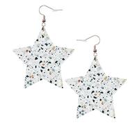 Pendientes de cuero pastel con forma de estrella de mármol de terrazo, accesorios de moda, ligeros, festivales, fiestas, vida cotidiana, One Size, Cuero, Sin piedra preciosa