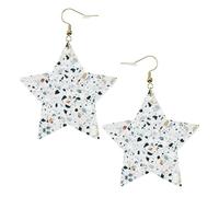 Pendientes de cuero pastel con forma de estrella de mármol de terrazo, accesorios de moda, ligeros, festivales, fiestas, vida cotidiana, One Size, Cuero, Sin piedra preciosa