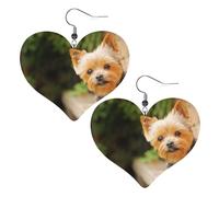 Pendientes de cuero, pendientes de corazón de piel sintética, pendientes metálicos para mujeres y niñas,Yorkshire Terrier Bokeh Lindo Perros Pared Yorkie