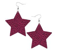Pendientes de cuero, pendientes de estrella de piel sintética, pendientes metálicos para mujeres y niñas,Love Leopard Estampado de leopardo en rosa fuerte