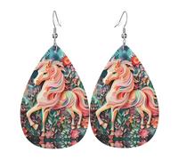 Pendientes de cuero rosa con estampado de unicornio para mujer, diseño de lágrima, elegante regalo de vacaciones