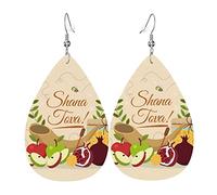 Pendientes de cuero Rosh Hashanah Shana Tova para mujer, colgante de gota con gancho, regalos para niña adulta